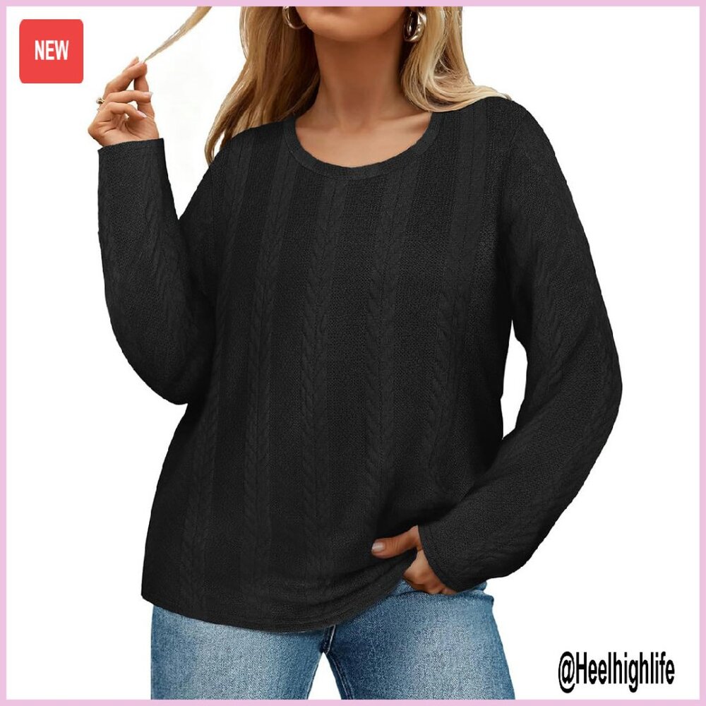 Plus Size Cable Knit Pullover Sweater Lightweight… - image 1